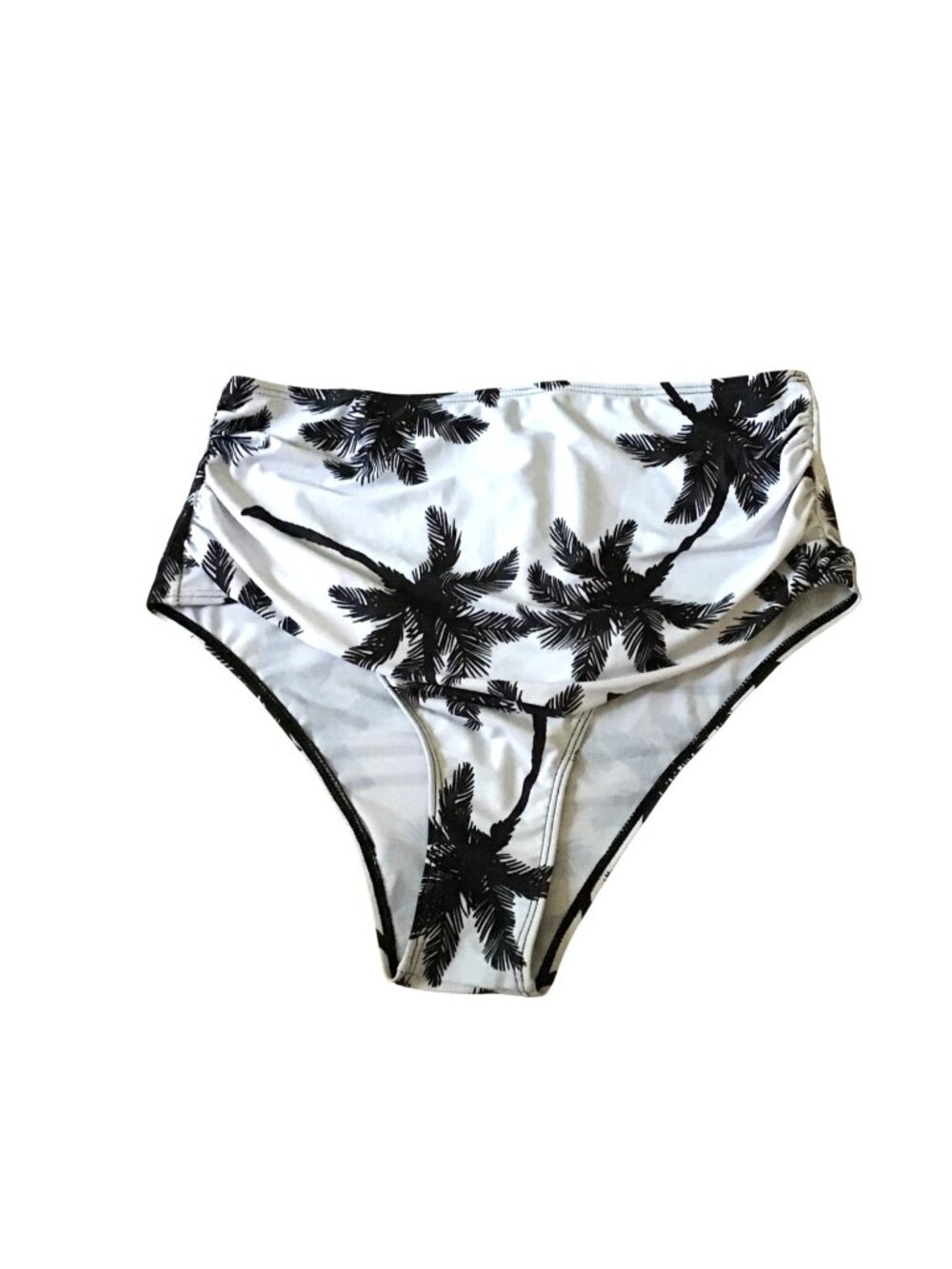 Womens XL Black & White High-Waisted Palm Tree Bikini Bottoms
